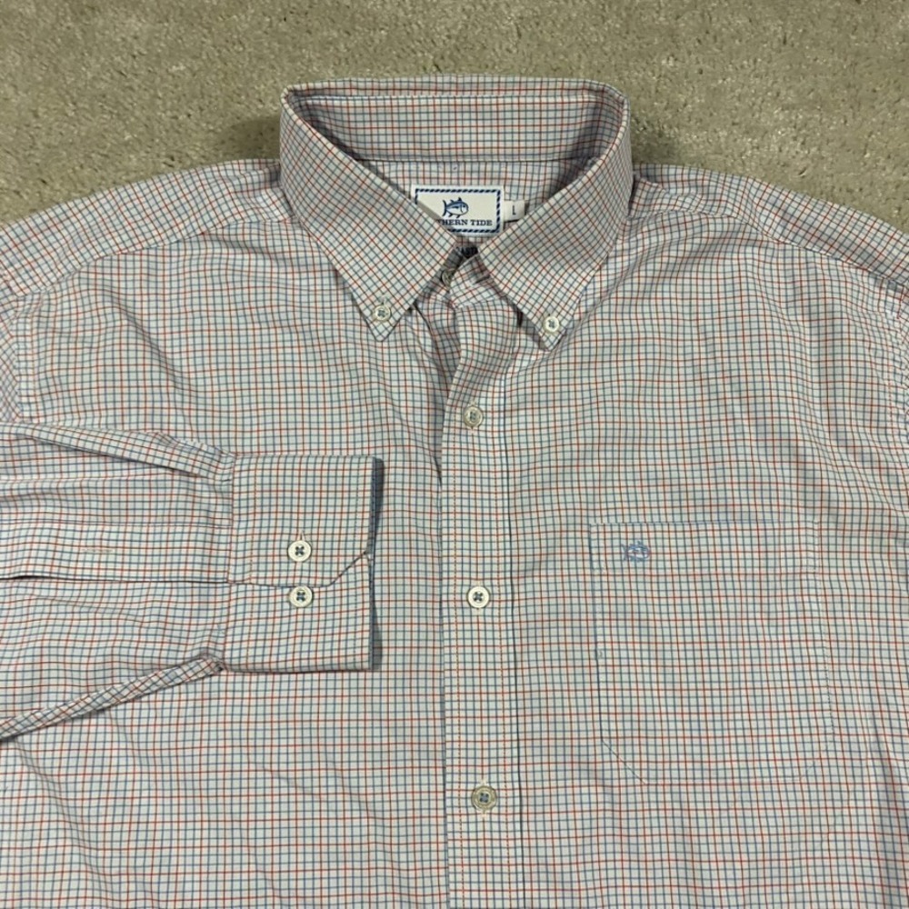 Southern Tide Intercoastal Shirt Mens L Red Blue Tattersall Check Performance